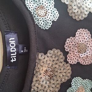 Y2k Tildon Black Sequin Floral Crop Top Y2K